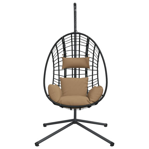 vidaXL Hangstoel met standaard rattan en staal taupe