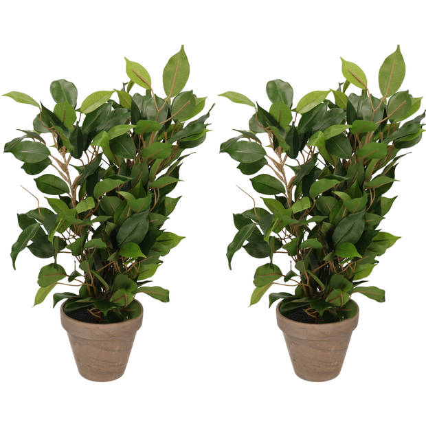 2x Groene ficus kunstplanten 40 cm - Kunstplanten