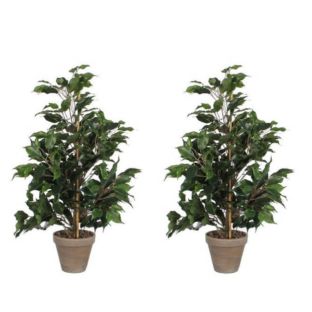 2x Groene ficus kunstplanten 65 cm - Kunstplanten