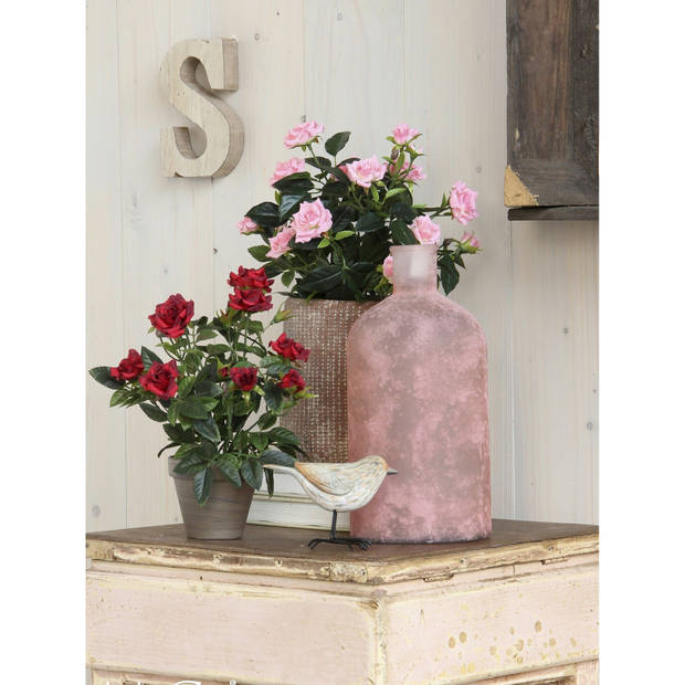 Roze rozen kunstplant 33 cm met pot stan grey - Kunstplanten