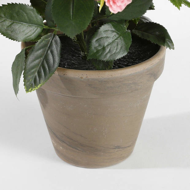 Roze rozen kunstplant 33 cm met pot stan grey - Kunstplanten