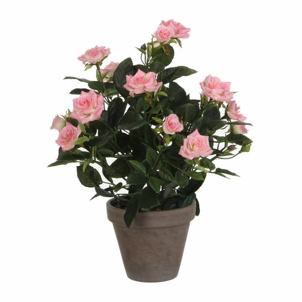 Roze rozen kunstplant 33 cm met pot stan grey - Kunstplanten