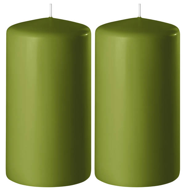 2x Kaarsen olijf groen 6 x 10 cm 36 branduren sfeerkaarsen - Stompkaarsen