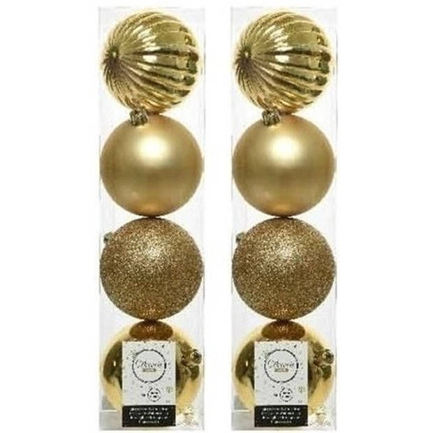 8x Kunststof kerstballen mix licht goud 10 cm kerstboom versiering/decoratie - Kerstbal