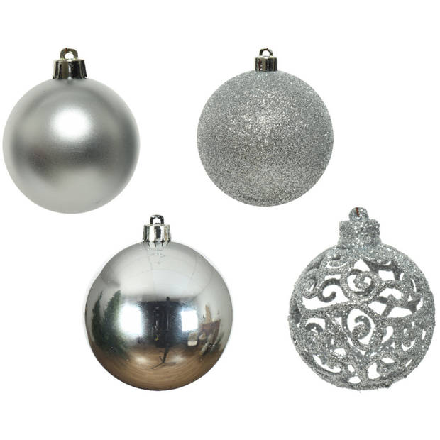 16x Kunststof kerstballen mix zilver 6 cm kerstboom versiering/decoratie - Kerstbal