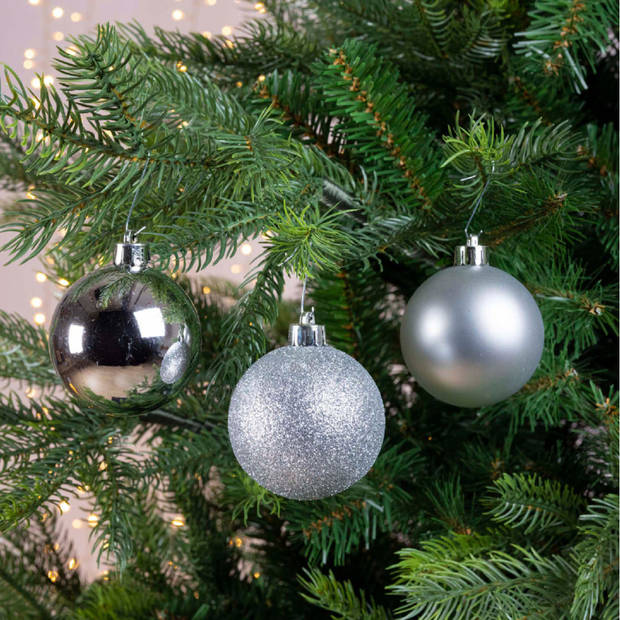 30x Kunststof kerstballen mix zilver 6 cm kerstboom versiering/decoratie - Kerstbal