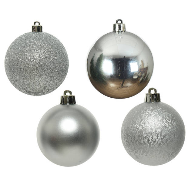 30x Kunststof kerstballen mix zilver 6 cm kerstboom versiering/decoratie - Kerstbal