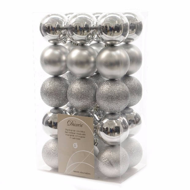 Decoris kerstballen - 30x st - zilver - D6 cm - kunststof - Kerstbal