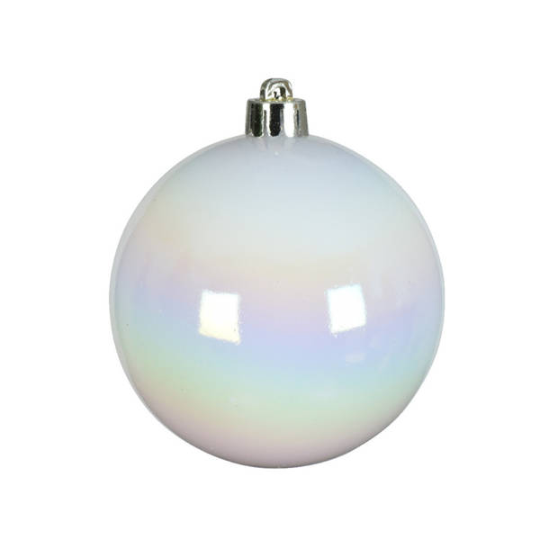 Decoris kleine kerstballen - 16x st - wit parelmoer - 4 cm - kunststof - Kerstbal