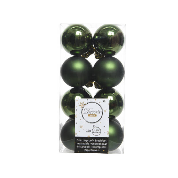 Decoris kleine kerstballen - 16x st - donkergroen - 4 cm - kunststof - Kerstbal