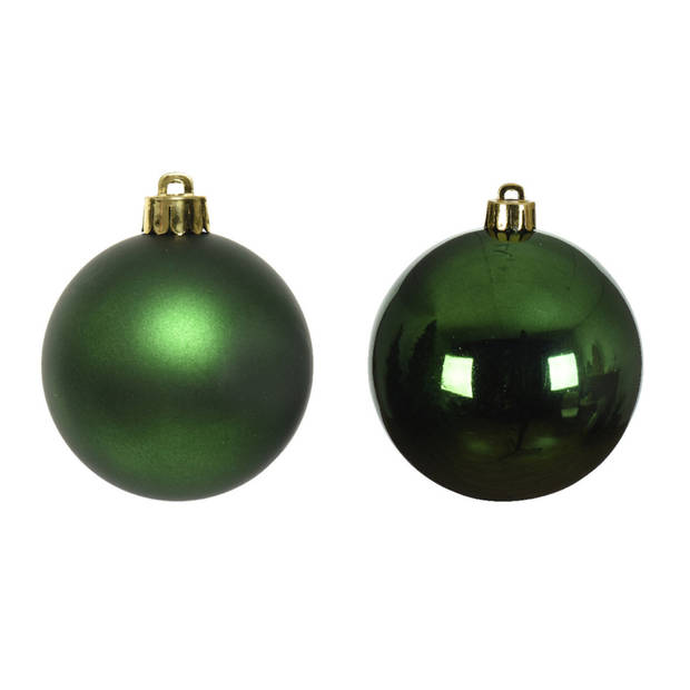 6x Kunststof kerstballen glanzend/mat donkergroen 8 cm kerstboom versiering/decoratie - Kerstbal