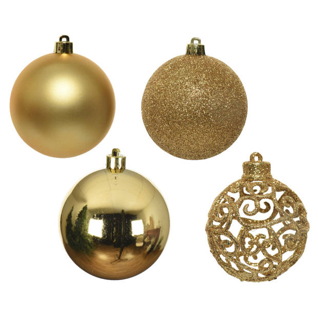 16x Kunststof kerstballen mix goud 6 cm kerstboom versiering/decoratie - Kerstbal