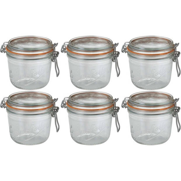 6x Luchtdichte weckpotten transparant glas 500 ml - Weckpotten