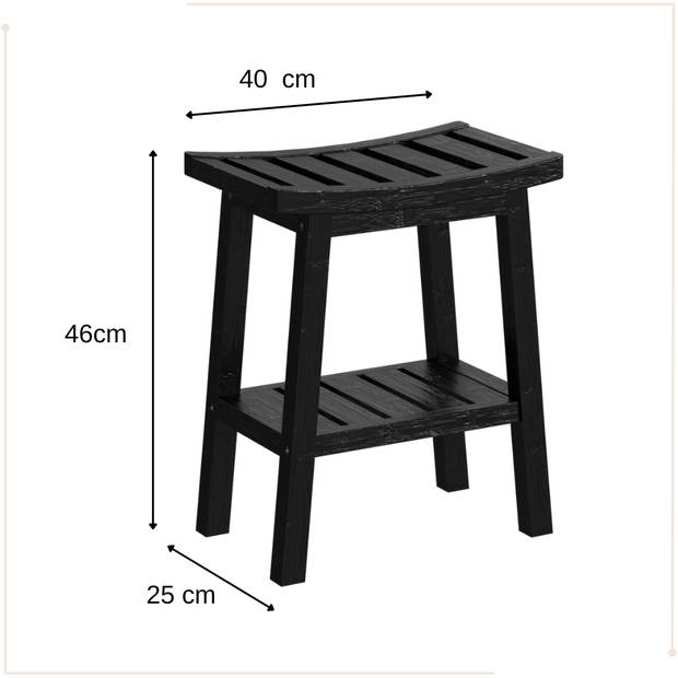 MISOU Opberg Krukje - Zwart - Bamboe - Badkamer Bankje - Douchekrukje - Plantenkruk - Opstapje - Badkamerkruk
