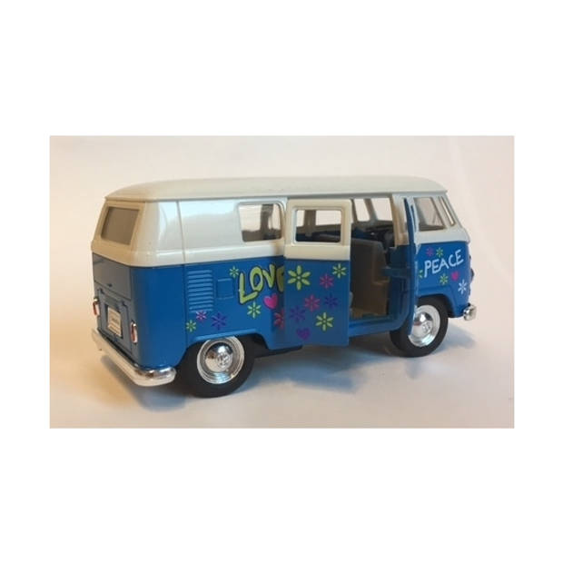 Speelauto Volkswagen hippiebusje print blauw 15 cm - Speelgoed auto's