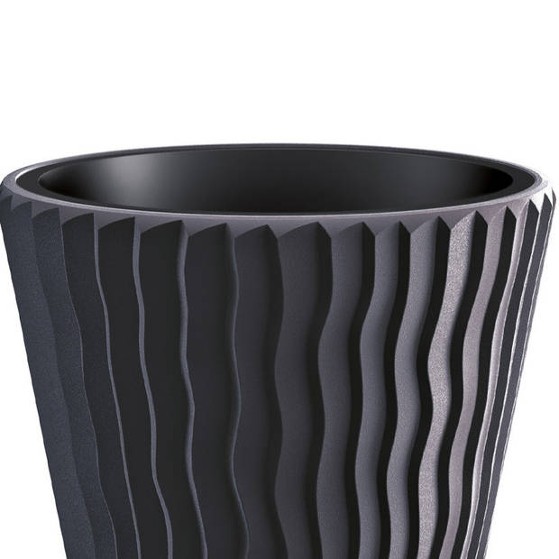 Prosperplast Plantenpot/bloempot Sand Waves - buiten/binnen - kunststof - antraciet - D39 x H43 cm - Plantenpotten