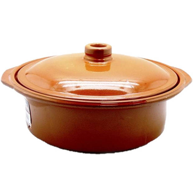 Set van 2x stuks tapas terracotta ovenschalen/stoofpotten cocotte met deksel 30 cm - Braadpannen