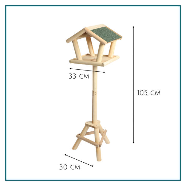 HIXA Vogelhuisje - op Paal - Staand - Hout - Vogelvoederhuisje - voor Buiten - 105cm