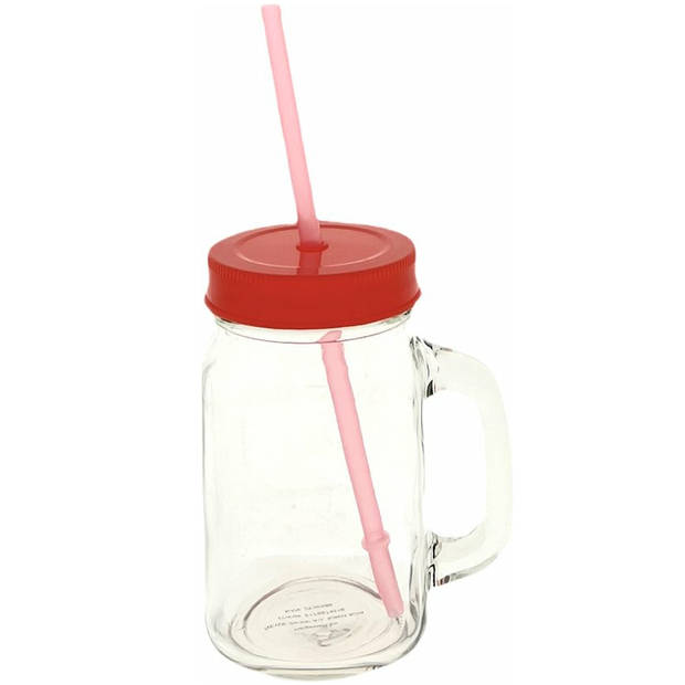 Drinkglas Met Rietje En Deksel - Pul - Mason Jar– 400 ml – 6 Stuks