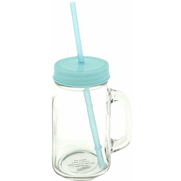 Drinkglas Met Rietje En Deksel - Pul - Mason Jar– 400 ml – 6 Stuks