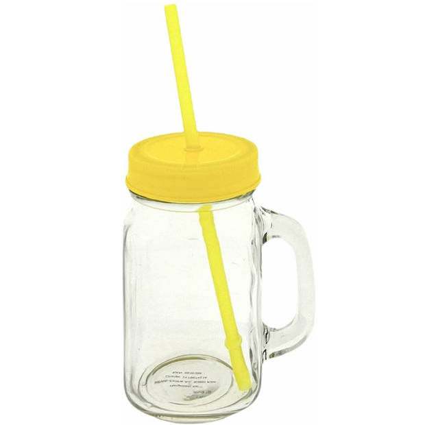 Drinkglas Met Rietje En Deksel - Pul - Mason Jar– 400 ml – 6 Stuks