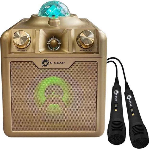 N-GEAR Disco Star 710 Gold - Bluetooth Speaker - Karaokeset - Partybox met Sterrenprojector & 2 Microfoons