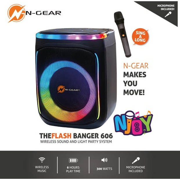 N-GEAR Flash Banger 606 - Karaokeset - Bluetooth Speaker - Partybox met Draadloze Microfoon - Zwart