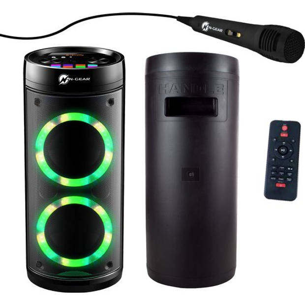 N-GEAR LGP 26R - Draadloze Bluetooth Party Speaker - Karaoke set - 1 Microfoon - Discoverlichting