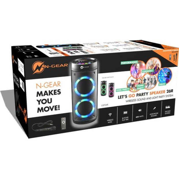 N-GEAR LGP 26R - Draadloze Bluetooth Party Speaker - Karaoke set - 1 Microfoon - Discoverlichting