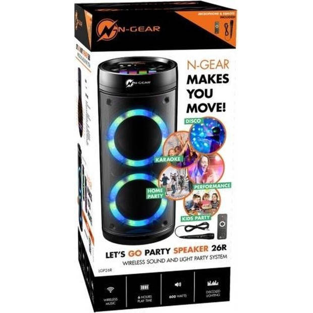 N-GEAR LGP 26R - Draadloze Bluetooth Party Speaker - Karaoke set - 1 Microfoon - Discoverlichting