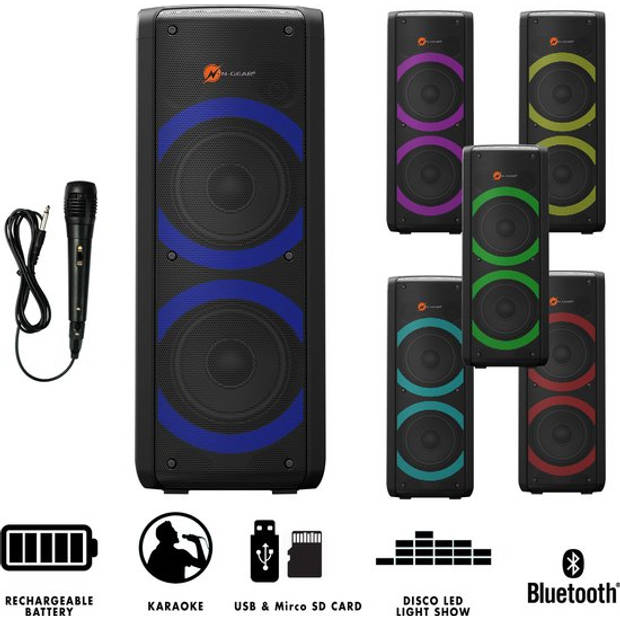 N-GEAR LGP 72 - Bluetooth Speaker - Karaokeset - Partybox met Microfoon - Zwart