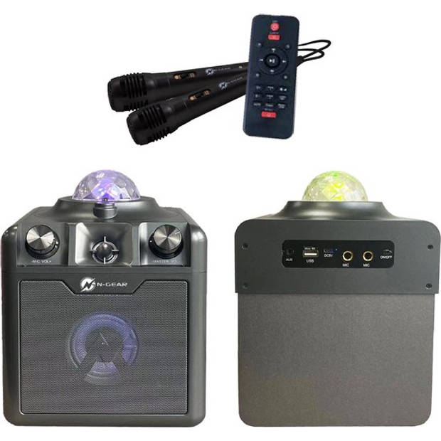 N-GEAR Disco Star 710 Space Grey - Bluetooth Speaker - Karaokeset - Partybox met Sterrenprojector & 2 Microfoons