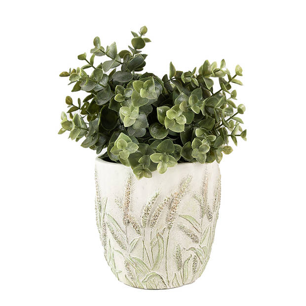 HAES DECO - Bloempot Ø 13x13 cm Beige Groen Steen Korenhalmen Bloempot binnen