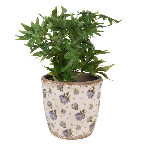 HAES DECO - Bloempot Ø 16x16 cm Beige Blauw Keramiek Bloemen Bloempot Binnen