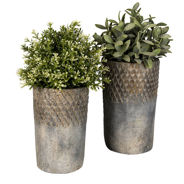 HAES DECO - Bloempot Ø 14x23 cm Grijs Steen Rond Bloempot binnen Plantenpot Plant pot