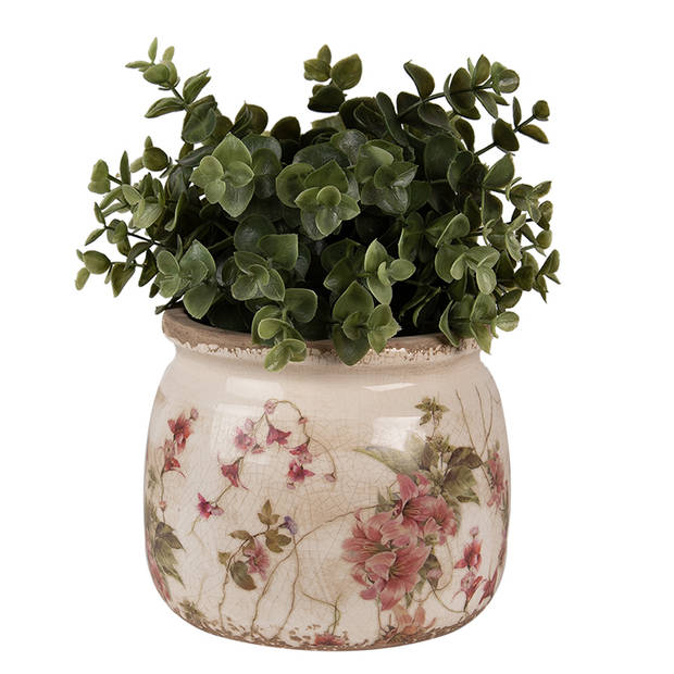 HAES DECO - Set van 3 Bloempotten Ø 16x13, Ø 13x11 en Ø 9x8 cm Beige Roze Keramiek Bloemen Bloempot Binnen