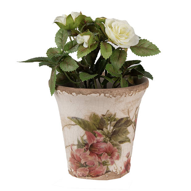 HAES DECO - Bloempot Ø 9x8 cm Beige Roze Keramiek Bloemen Bloempot Binnen