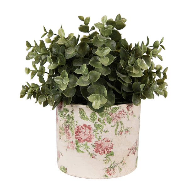 HAES DECO - Bloempot Ø 12x10 cm Beige Roze Keramiek Bloemen Bloempot Binnen