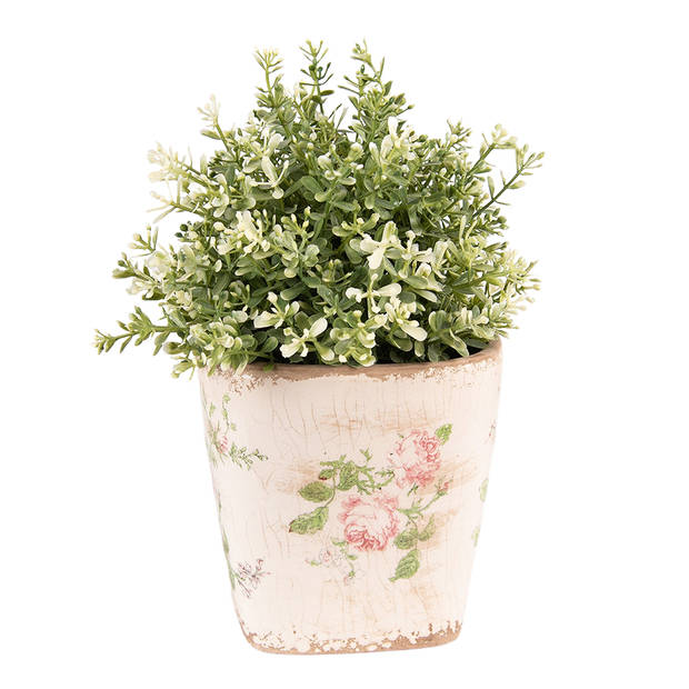 HAES DECO - Bloempot 16x16x16 cm Roze Beige Keramiek Bloemen Bloempot binnen Plantenpot Plant pot