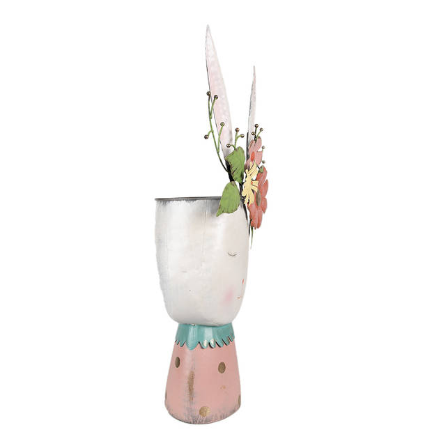 HAES DECO - Bloempot Konijn 62 cm Wit Metaal Decoratie Beeld