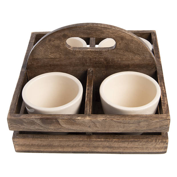 HAES DECO - Bloempotten Set van 4 24x24x14 cm Bruin Hout Vierkant Plantenpot Plantenhouder Decoratie Pot