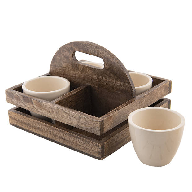 HAES DECO - Bloempotten Set van 4 24x24x14 cm Bruin Hout Vierkant Plantenpot Plantenhouder Decoratie Pot