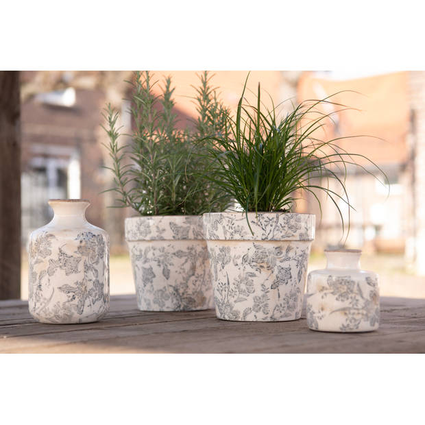 HAES DECO - Bloempot Ø 16x15 cm Grijs Beige Keramiek Bloemen Bloempot binnen Plantenpot Plant pot