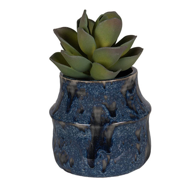 HAES DECO - Bloempot Ø 12x11 cm Blauw Keramiek Bloempot binnen Plantenpot Plant pot