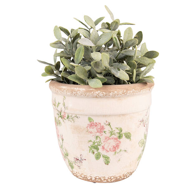 HAES DECO - Bloempot Ø 18x17 cm Roze Beige Keramiek Rond Bloemen Bloempot binnen Plantenpot Plant pot