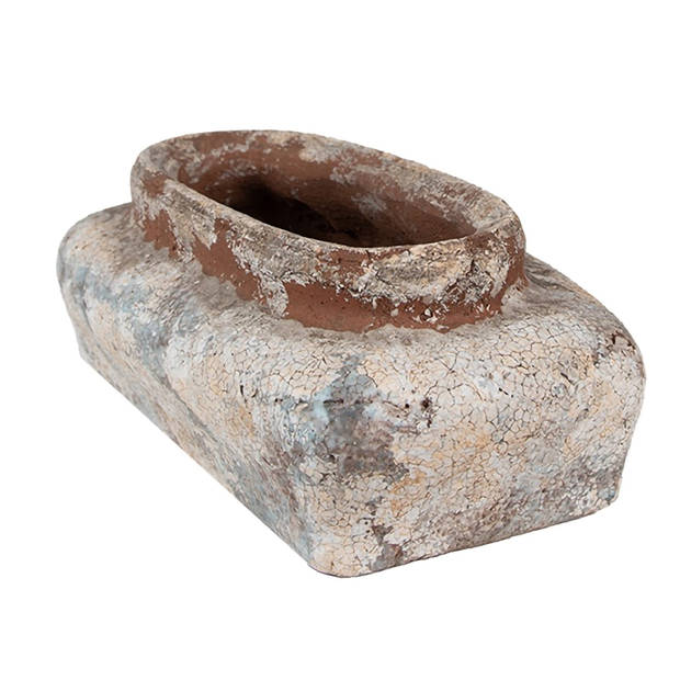 HAES DECO - Bloempot 22x12x8 cm Beige Blauw Terracotta