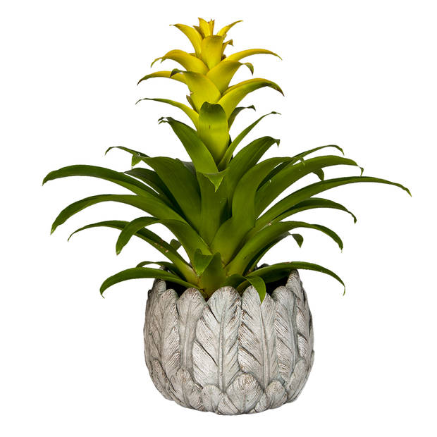 HAES DECO - Bloempot Ø 19x16 cm Grijs Steen Rond Veren Bloempot binnen Plantenpot Plant pot