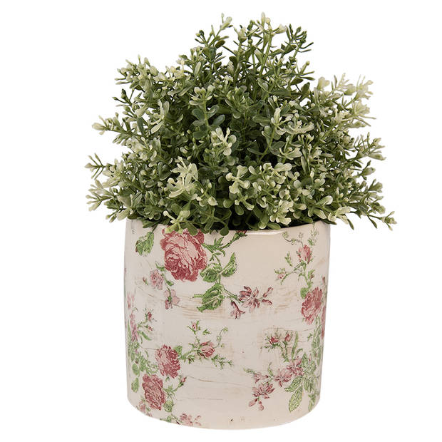 HAES DECO - Bloempot Ø 14x13 cm Beige Roze Keramiek Bloemen Bloempot Binnen