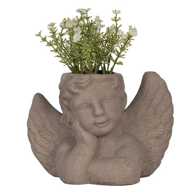 HAES DECO - Bloempot Binnen Engel 23x13x17 cm Grijs Steen Bloempot