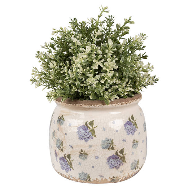 HAES DECO - Bloempot Ø 16x13 cm Beige Blauw Keramiek Bloemen Bloempot Binnen